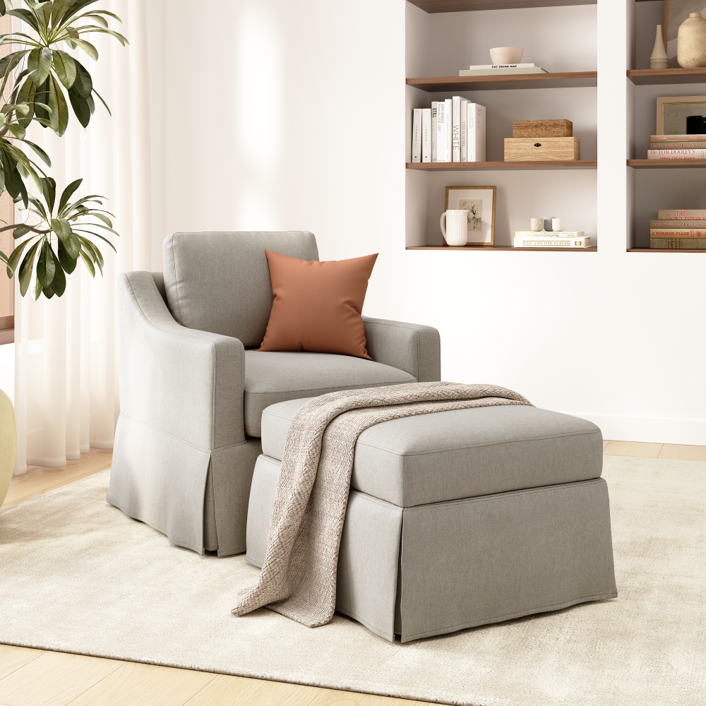 Shop Bush Home Harper Swivel Accent Chair and Storage Ottoman with Slipcovers, Image 02, HAR002SDB, #color_sand basketweave fabric