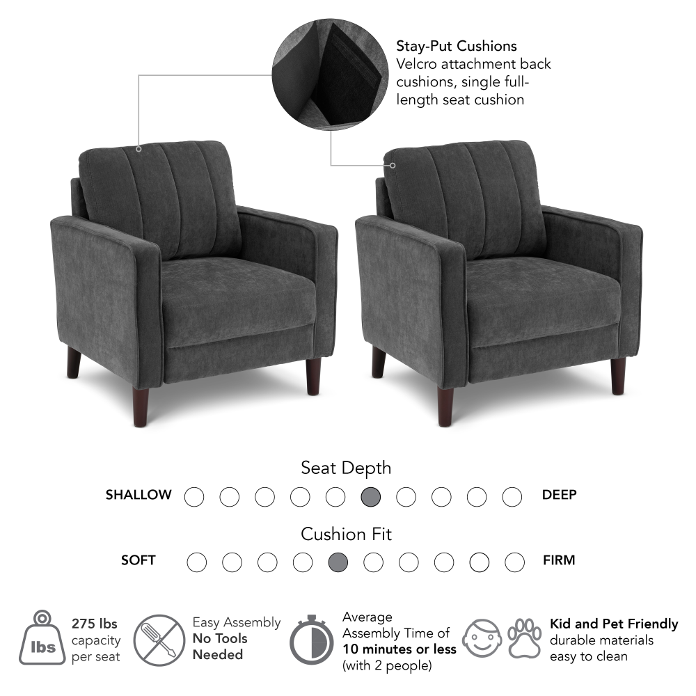 Shop Bush Home Max 32W Accent Chair - Set of 2, Image 06, MAX001IGC, #color_iron gray chenille fabric