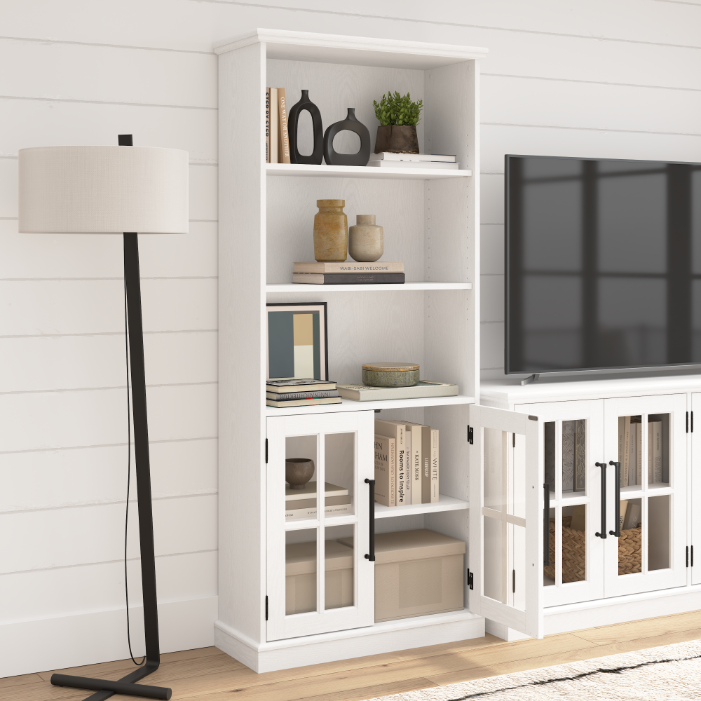 Shop Bush Furniture Westbrook 5 Shelf Bookcase with Glass Doors, Image 04, WBB132WAS-03, #color_white ash