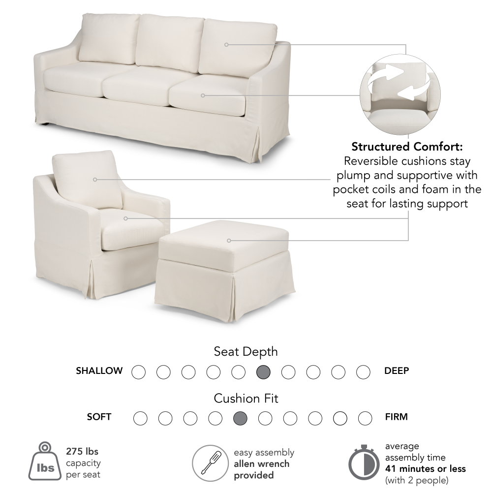 Shop Bush Home Harper 80W Sofa, Swivel Accent Chair, and Storage Ottoman with Slipcovers, Image 06, HAR006IYB, #color_ivory basketweave fabric