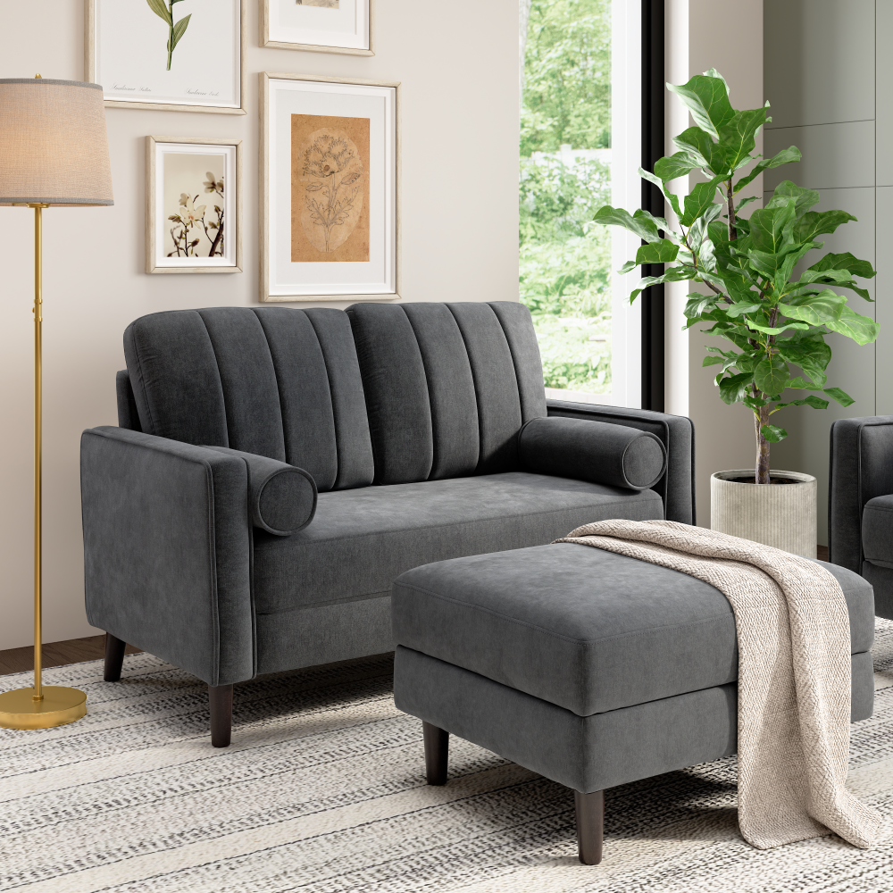Shop Bush Home Max 54W Loveseat and Storage Ottoman, Image 02, MAX004IGC, #color_iron gray chenille fabric