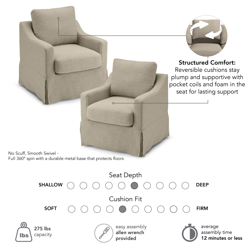 Shop Bush Home Harper Swivel Accent Chairs with Slipcovers - Set of 2, Image 06, HAR001SDB, #color_sand basketweave fabric
