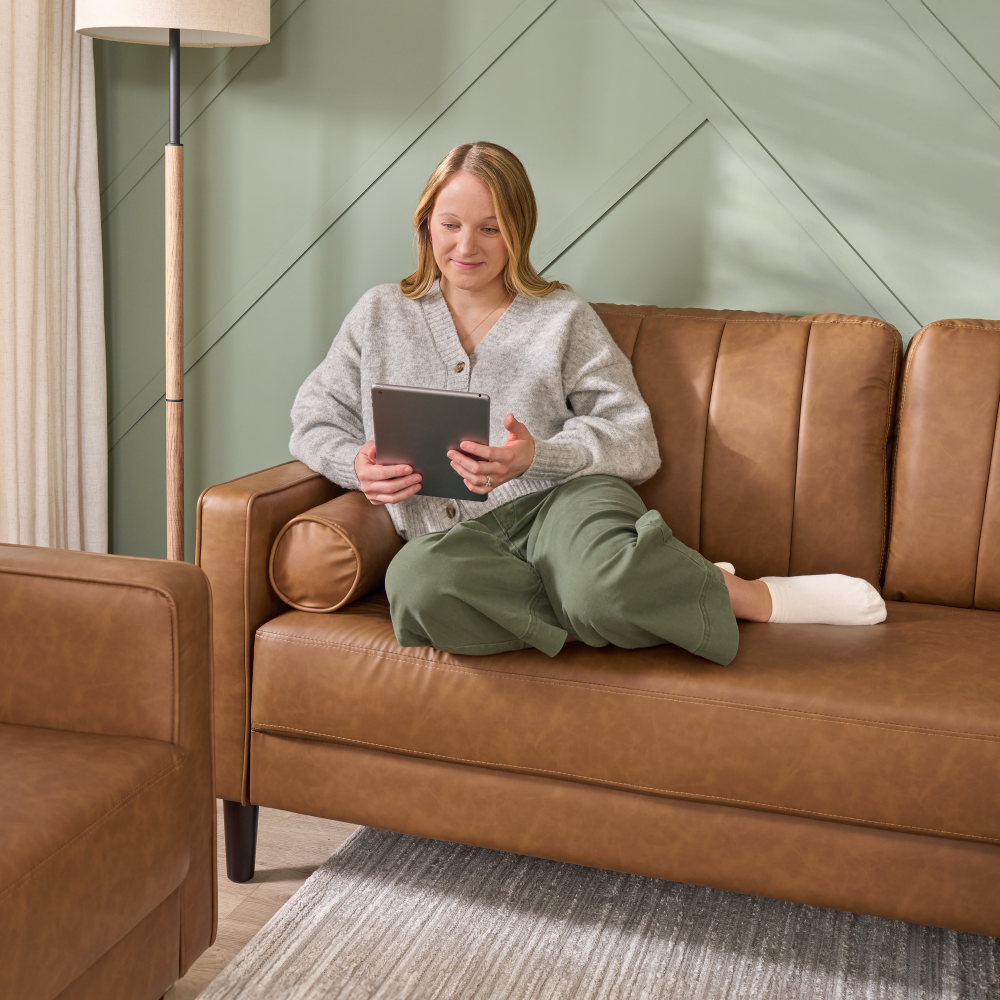 Shop Bush Home Max 77W Sofa and 32W Accent Chair - Set of 2, Image 03, MAX008BCL, #color_buffed camel leather