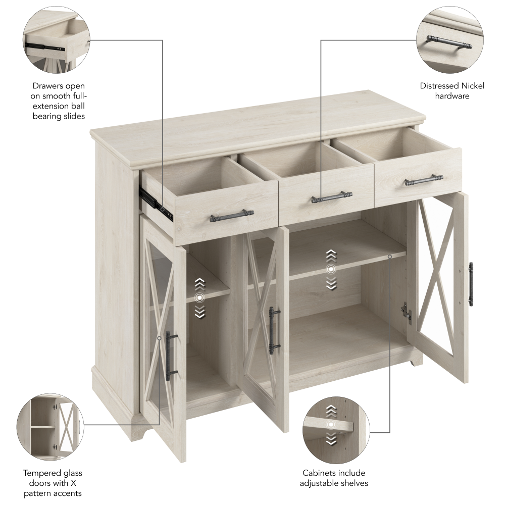 Shop Bush Furniture Lennox 46W Farmhouse TV Stand for 65 Inch TV, Image 08, LEV146LW-Z, #color_linen white oak