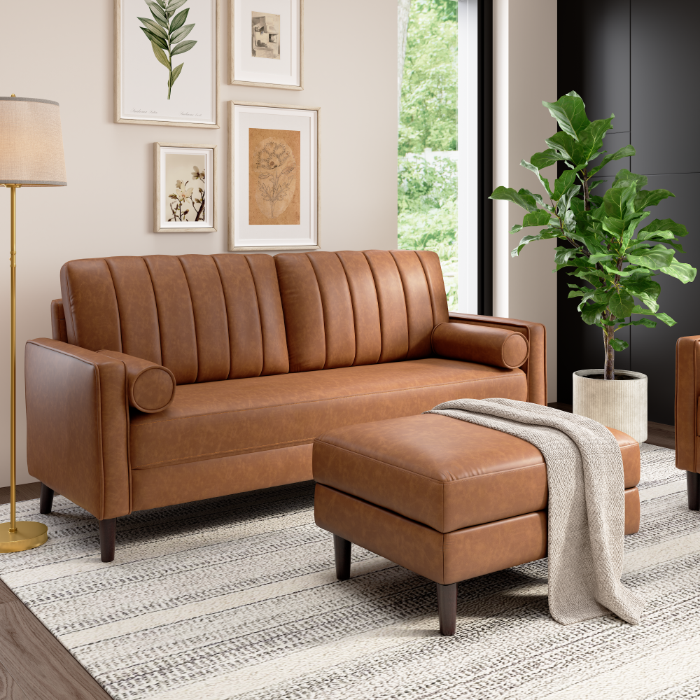 Shop Bush Home Max 77W Sofa and Storage Ottoman, Image 02, MAX003BCL, #color_buffed camel leather