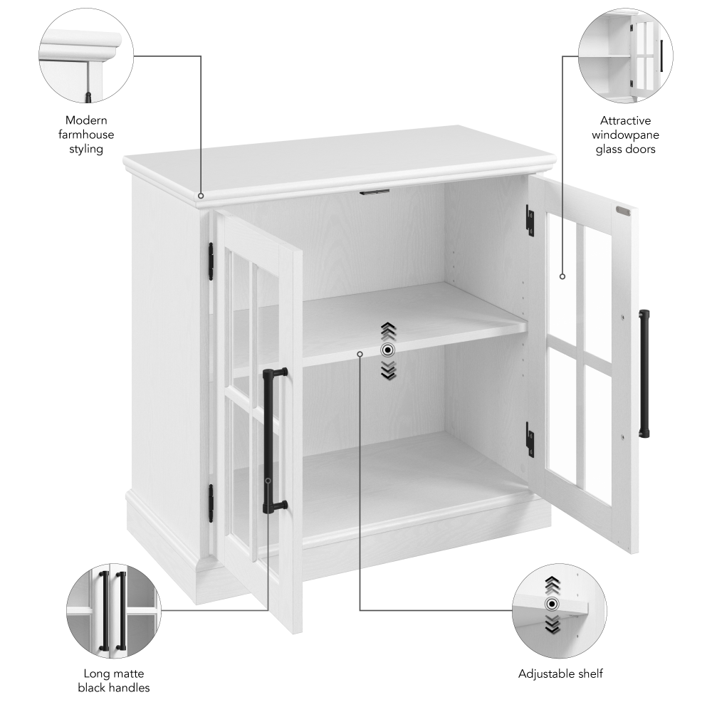 Shop Bush Furniture Westbrook 32W Storage Cabinet with Glass Doors, Image 09, WBV132WAS-03, #color_white ash