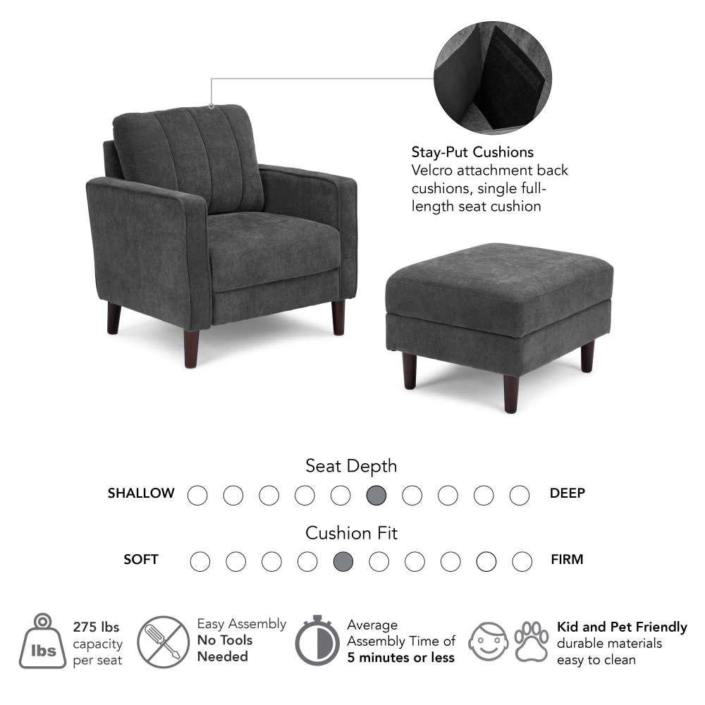 Shop Bush Home Max Accent Chair and Storage Ottoman, Image 06, MAX002IGC, #color_iron gray chenille fabric