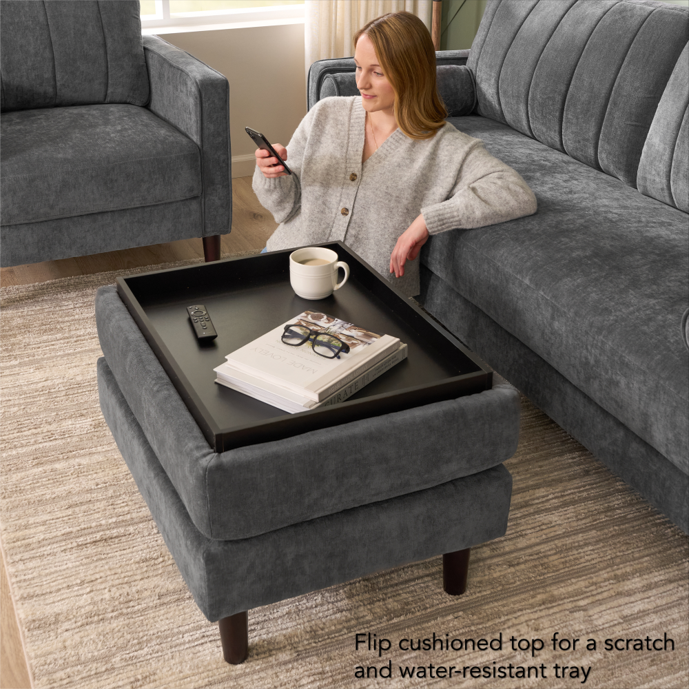 Shop Bush Home Max Storage Ottoman with Tray, Image 05, MXO130IGC-03, #color_iron gray chenille fabric