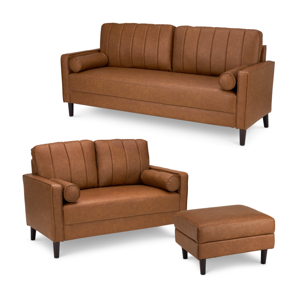 Shop Bush Home Max 77W Sofa, 54W Loveseat, and Storage Ottoman, Image 01, MAX005BCL, #color_buffed camel leather