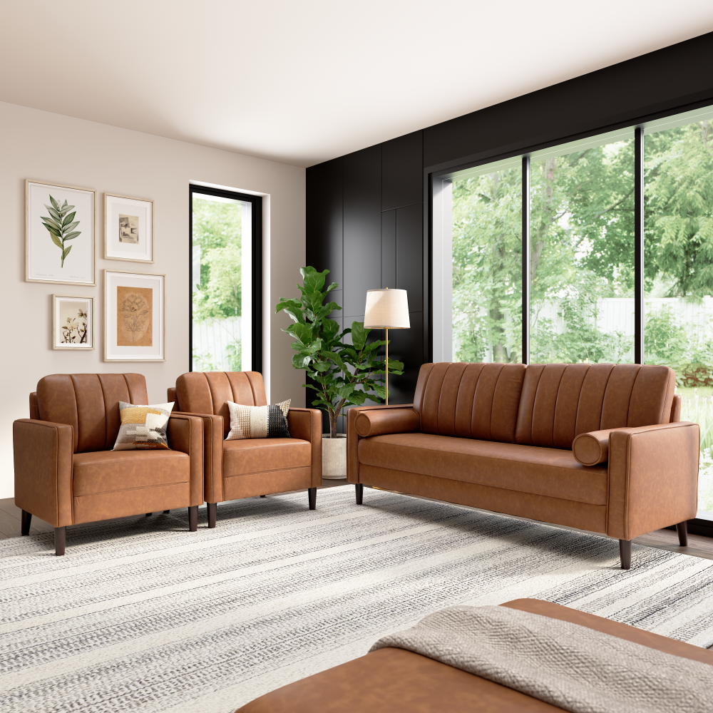 Shop Bush Home Max 77W Sofa and 32W Accent Chair - Set of 2, Image 02, MAX008BCL, #color_buffed camel leather