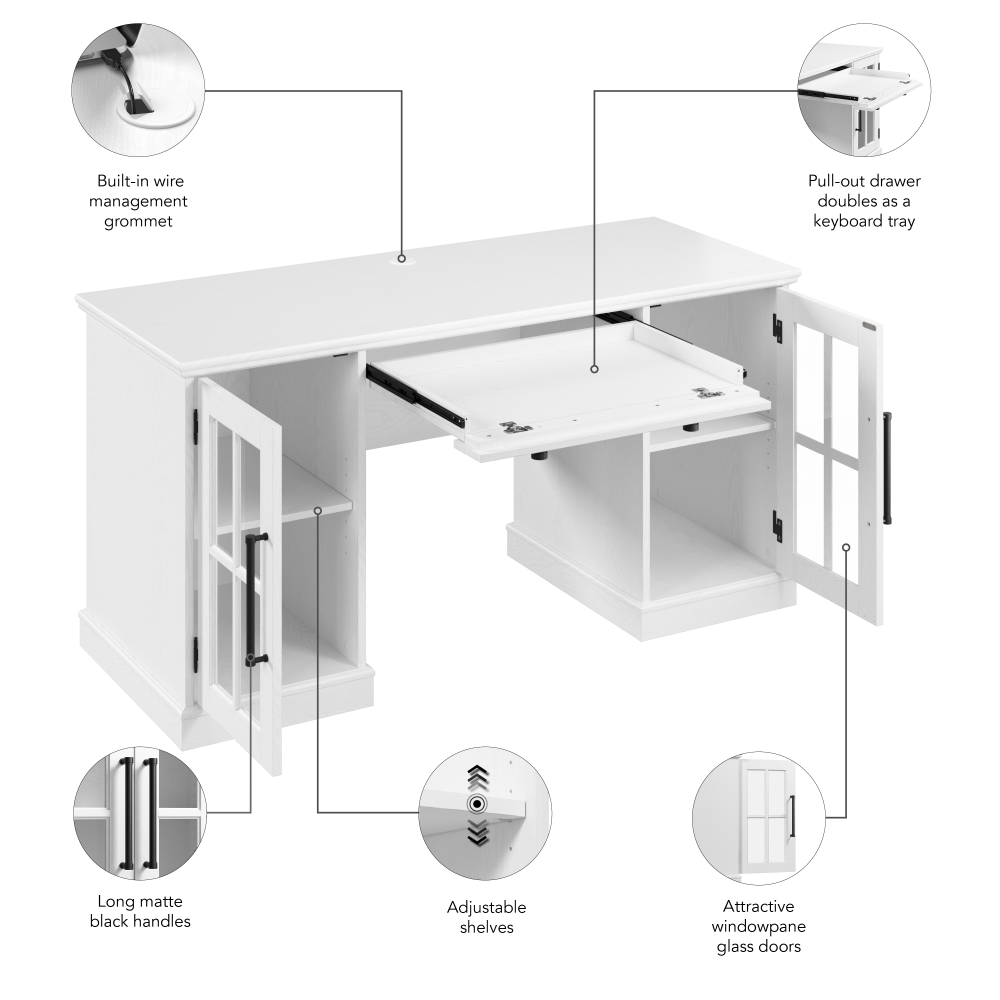 Shop Bush Furniture Westbrook 60W Computer Desk with Storage and Keyboard Tray, Image 10, WBD160WAS-03K, #color_white ash