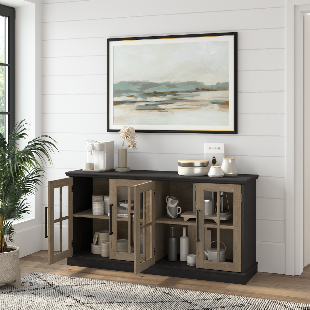 Shop Bush Furniture Westbrook 60W Sideboard Cabinet, Image 04, WBV160V2R-03, #color_vintage black/restored tan hickory