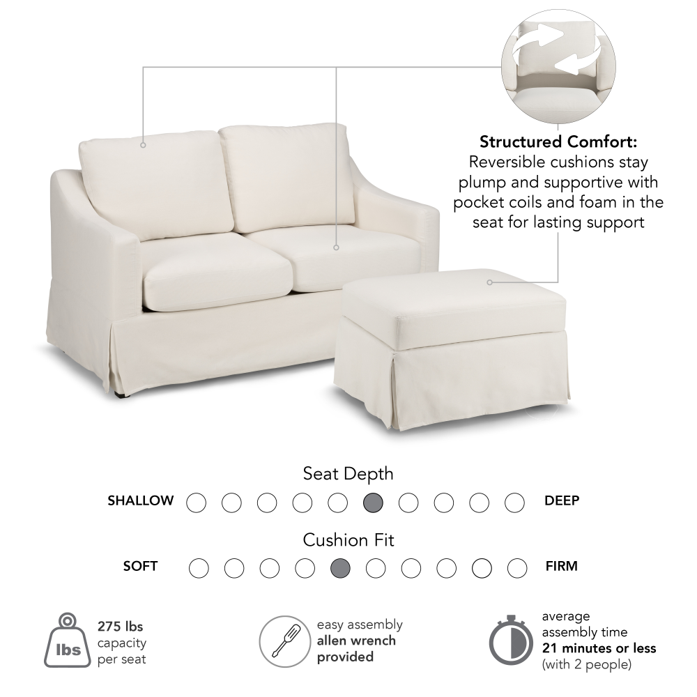 Shop Bush Home Harper 57W Loveseat and Storage Ottoman with Slipcovers, Image 06, HAR004IYB, #color_ivory basketweave fabric