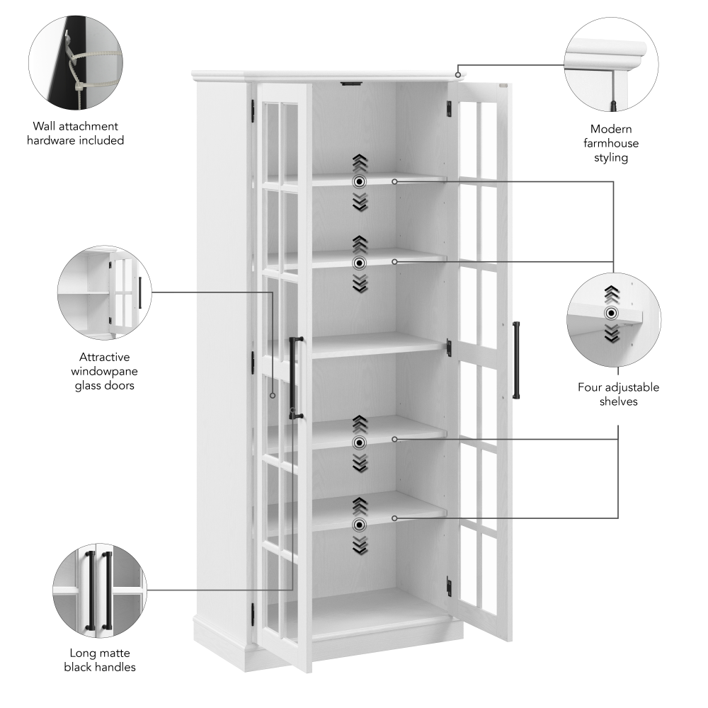 Shop Bush Furniture Westbrook Curio Cabinet with Glass Doors, Image 09, WBS232WAS-03K, #color_white ash