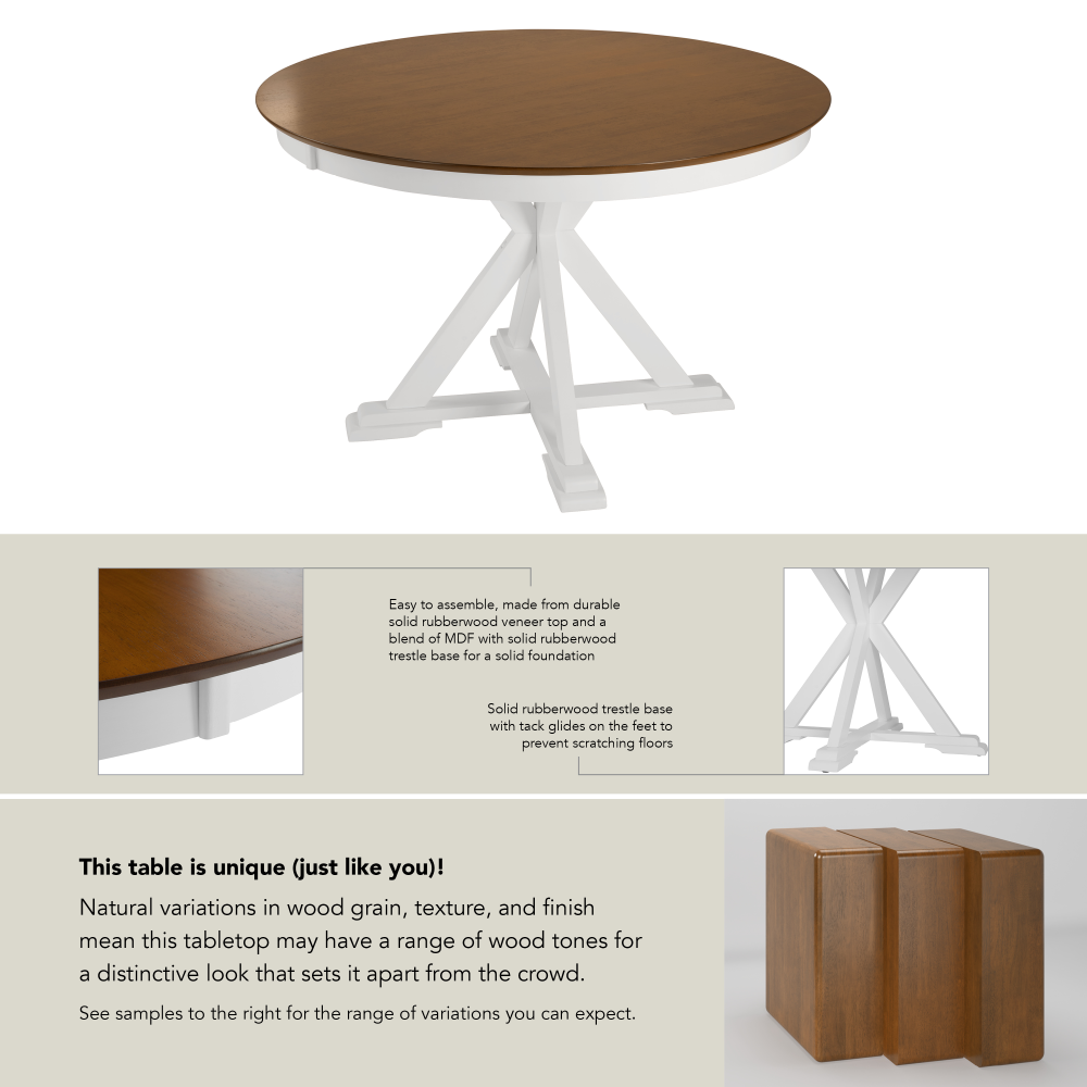 Shop Bush Furniture West End 45W Round Trestle Dining Table, Image 06, WET01BMW-03, #color_burnished medium brown/white paint