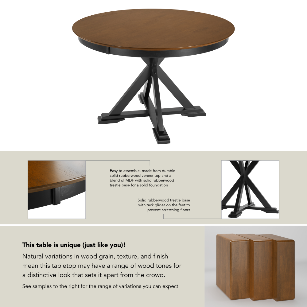 Shop Bush Furniture West End 45W Round Trestle Dining Table, Image 06, WET01BMB-03, #color_burnished medium brown/black paint