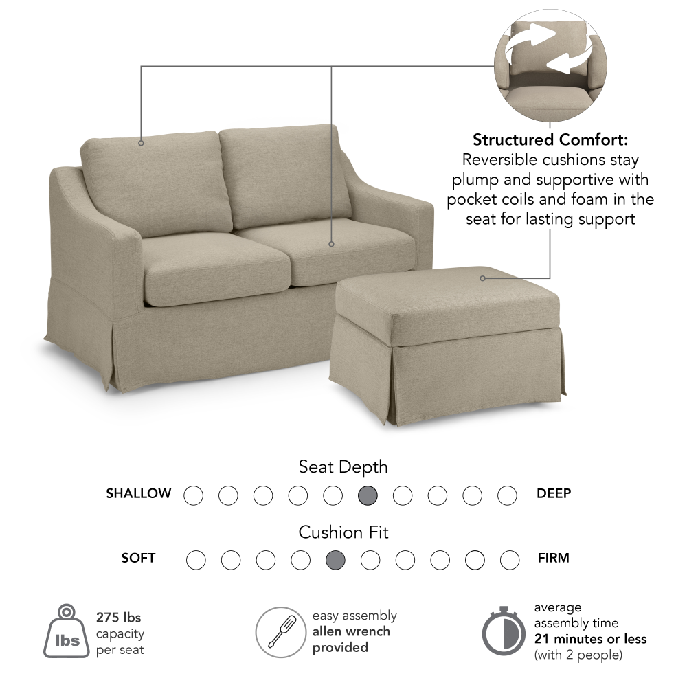 Shop Bush Home Harper 57W Loveseat and Storage Ottoman with Slipcovers, Image 06, HAR004SDB, #color_sand basketweave fabric