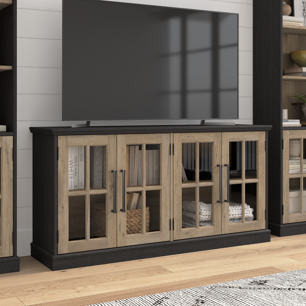 Shop Bush Furniture Westbrook 60W TV Stand for 75 Inch TV, Image 02, WBV160V2R-Z, #color_vintage black/restored tan hickory