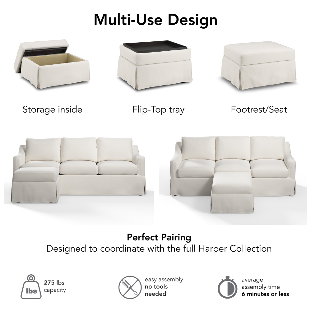 Shop Bush Home Harper Storage Ottoman with Tray and Slipcover, Image 05, HAR012IYB, #color_ivory basketweave fabric
