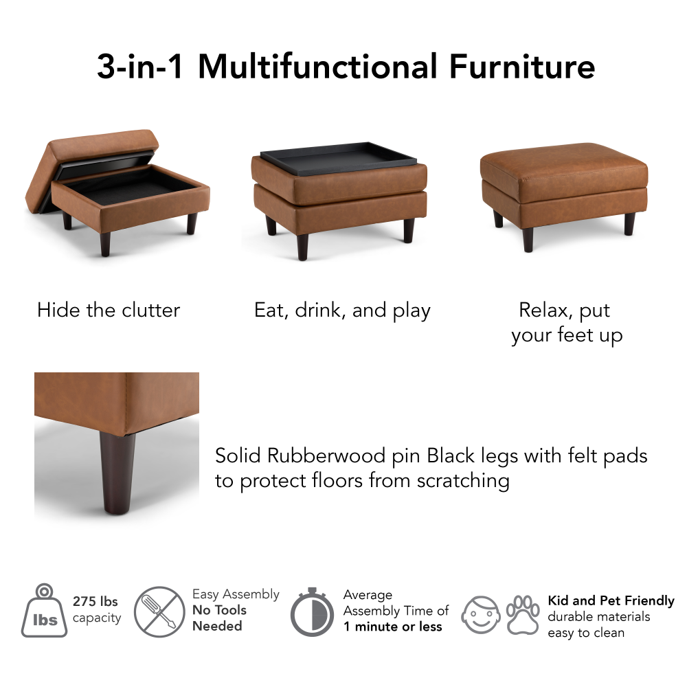 Shop Bush Home Max Storage Ottoman with Tray, Image 06, MXO130BCL-03, #color_buffed camel leather