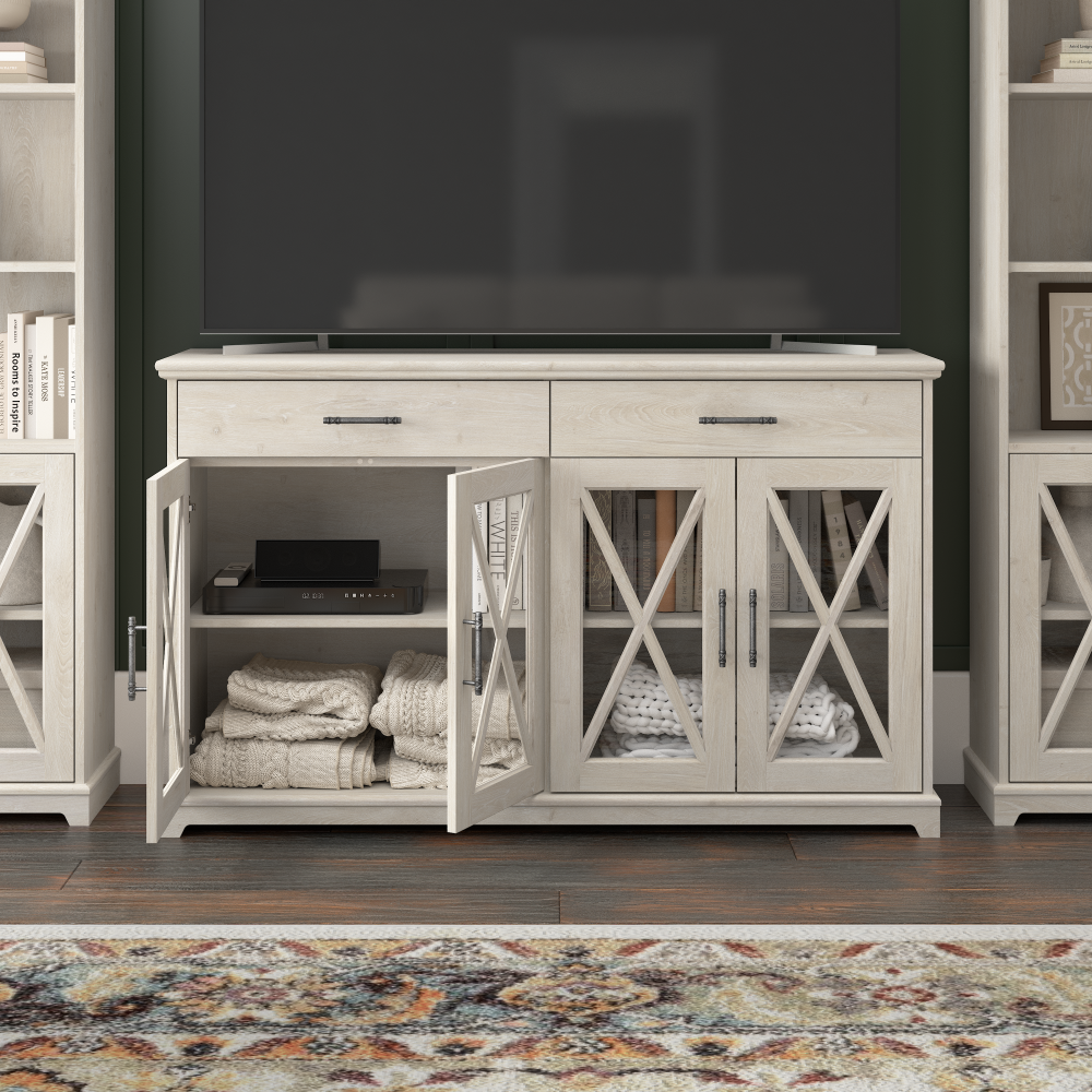 Shop Bush Furniture Lennox 60W Farmhouse TV Stand for 75 Inch TV, Image 04, LEV160LW-Z, #color_linen white oak