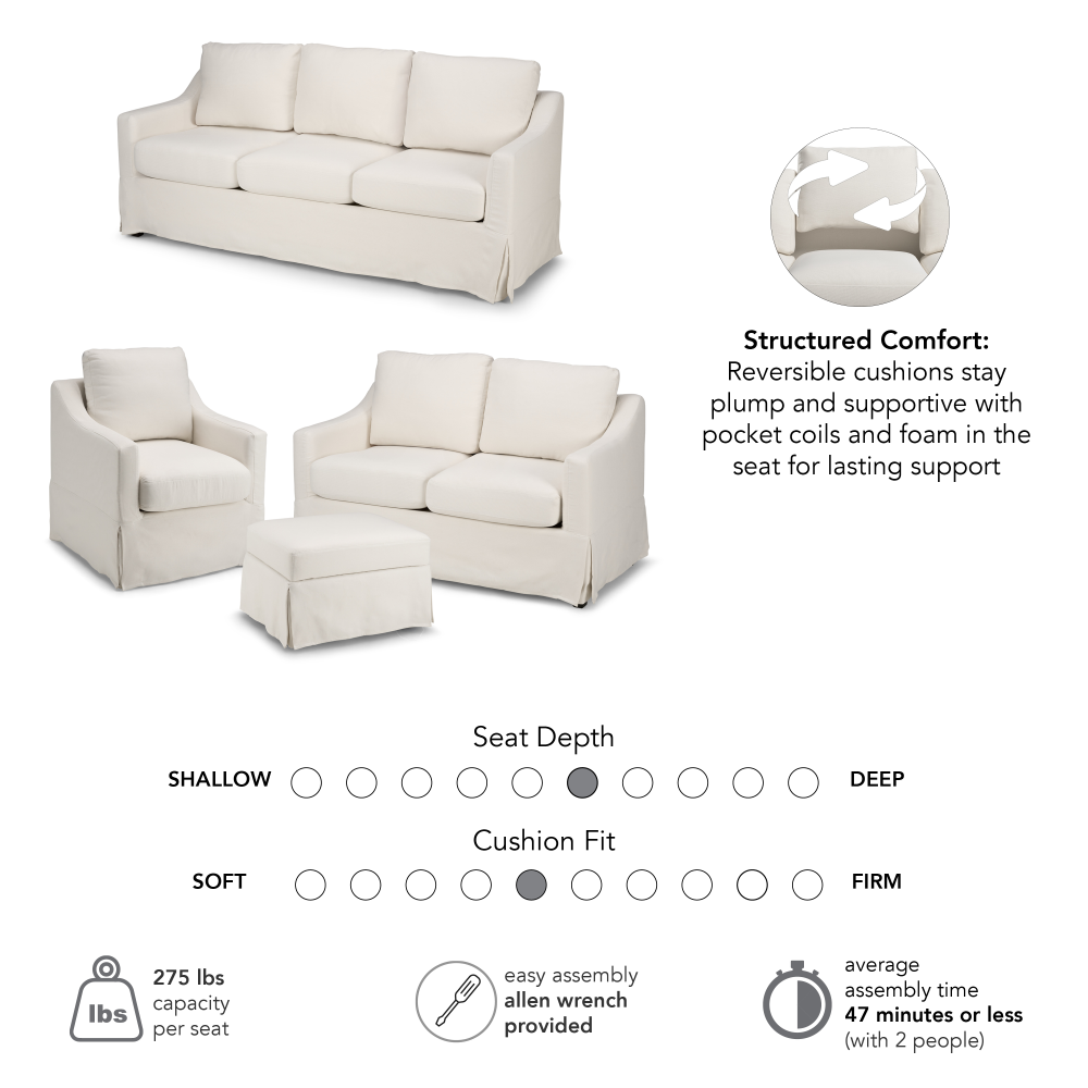 Shop Bush Home Harper 80W Sofa, 57W Loveseat, Swivel Accent Chair, and Storage Ottoman with Slipcovers, Image 06, HAR007IYB, #color_ivory basketweave fabric