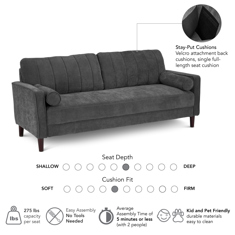 Shop Bush Home Max 77W Sofa, Image 05, MXJ177IGC-03, #color_iron gray chenille fabric
