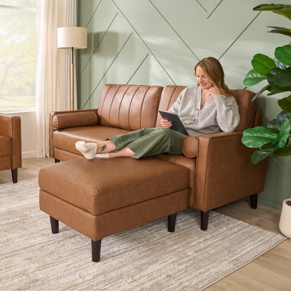 Shop Bush Home Max 77W Sofa and Storage Ottoman, Image 03, MAX003BCL, #color_buffed camel leather