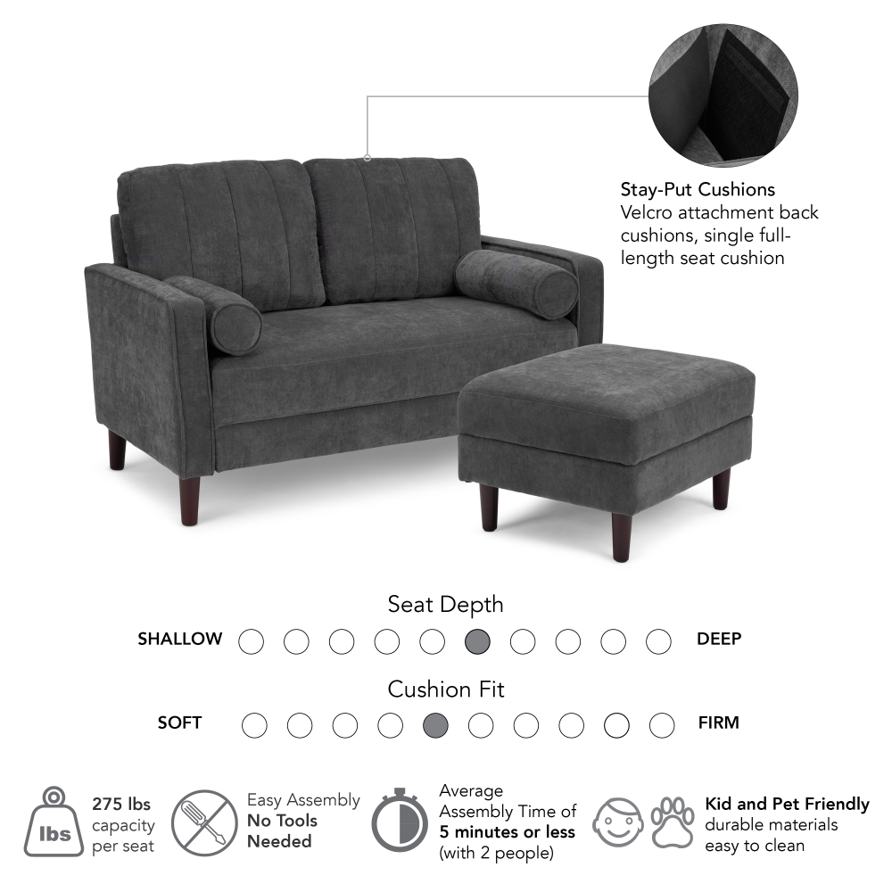 Shop Bush Home Max 77W Sofa and Storage Ottoman, Image 06, MAX003IGC, #color_iron gray chenille fabric
