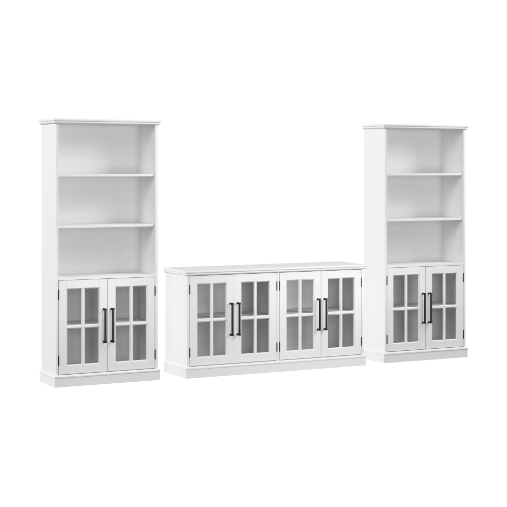 Shop Bush Furniture Westbrook 60W TV Stand for 75 Inch TV and Bookcases with Glass Doors, Image 01, WBK014WAS, #color_white ash