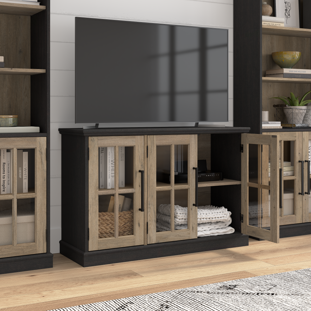 Shop Bush Furniture Westbrook 46W TV Stand for 65 Inch TV, Image 04, WBV146V2R-Z, #color_vintage black/restored tan hickory