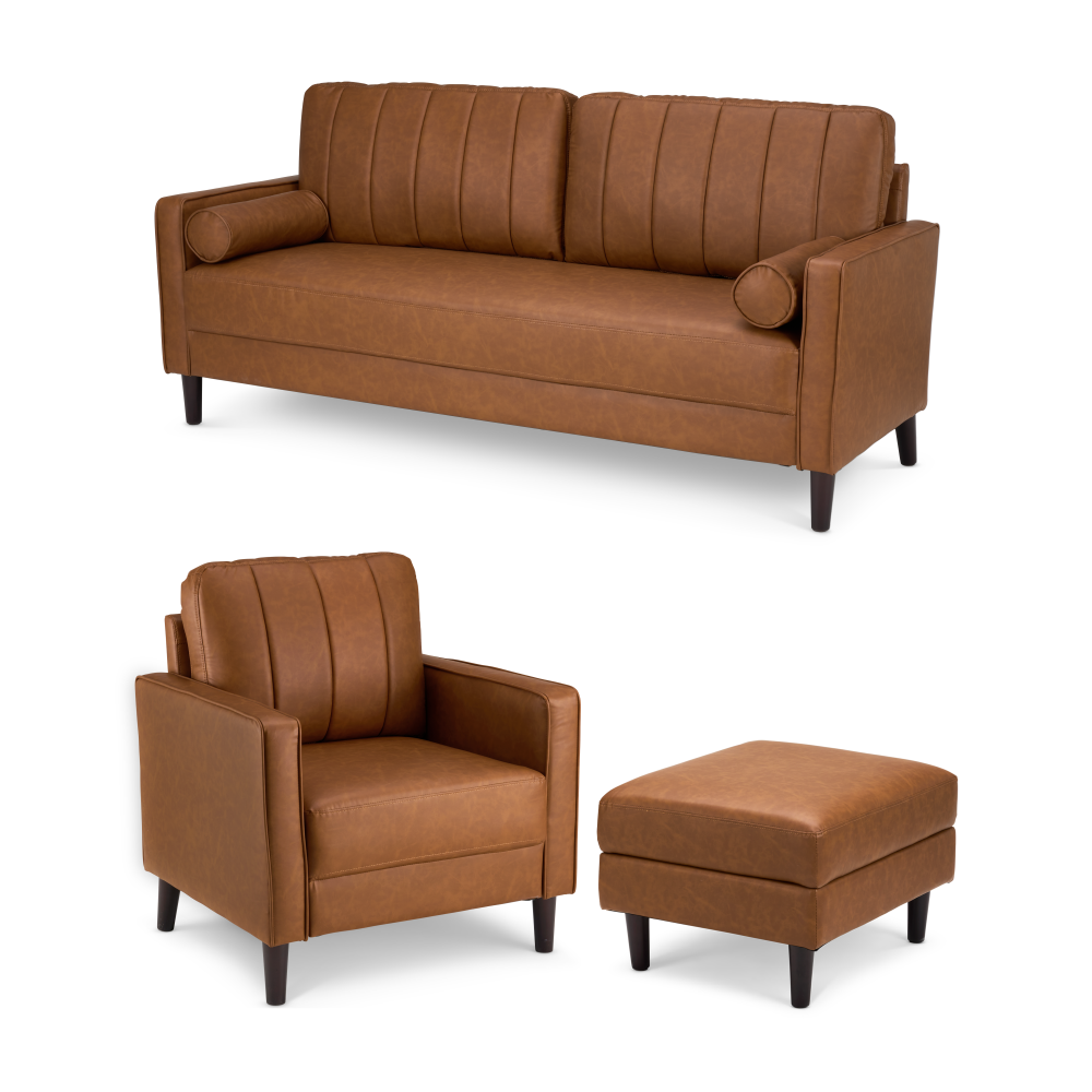Shop Bush Home Max 77W Sofa, 32W Accent Chair, and Storage Ottoman, Image 01, MAX006BCL, #color_buffed camel leather