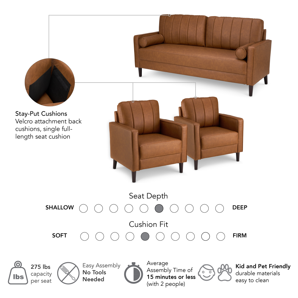 Shop Bush Home Max 77W Sofa and 32W Accent Chair - Set of 2, Image 05, MAX008BCL, #color_buffed camel leather