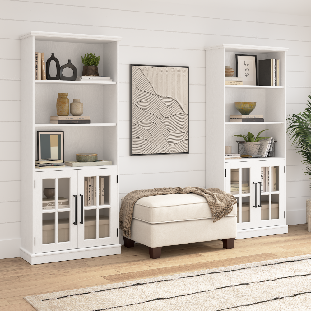Shop Bush Furniture Westbrook 5 Shelf Bookcase with Glass Doors - Set of 2, Image 02, WBK001WAS, #color_white ash