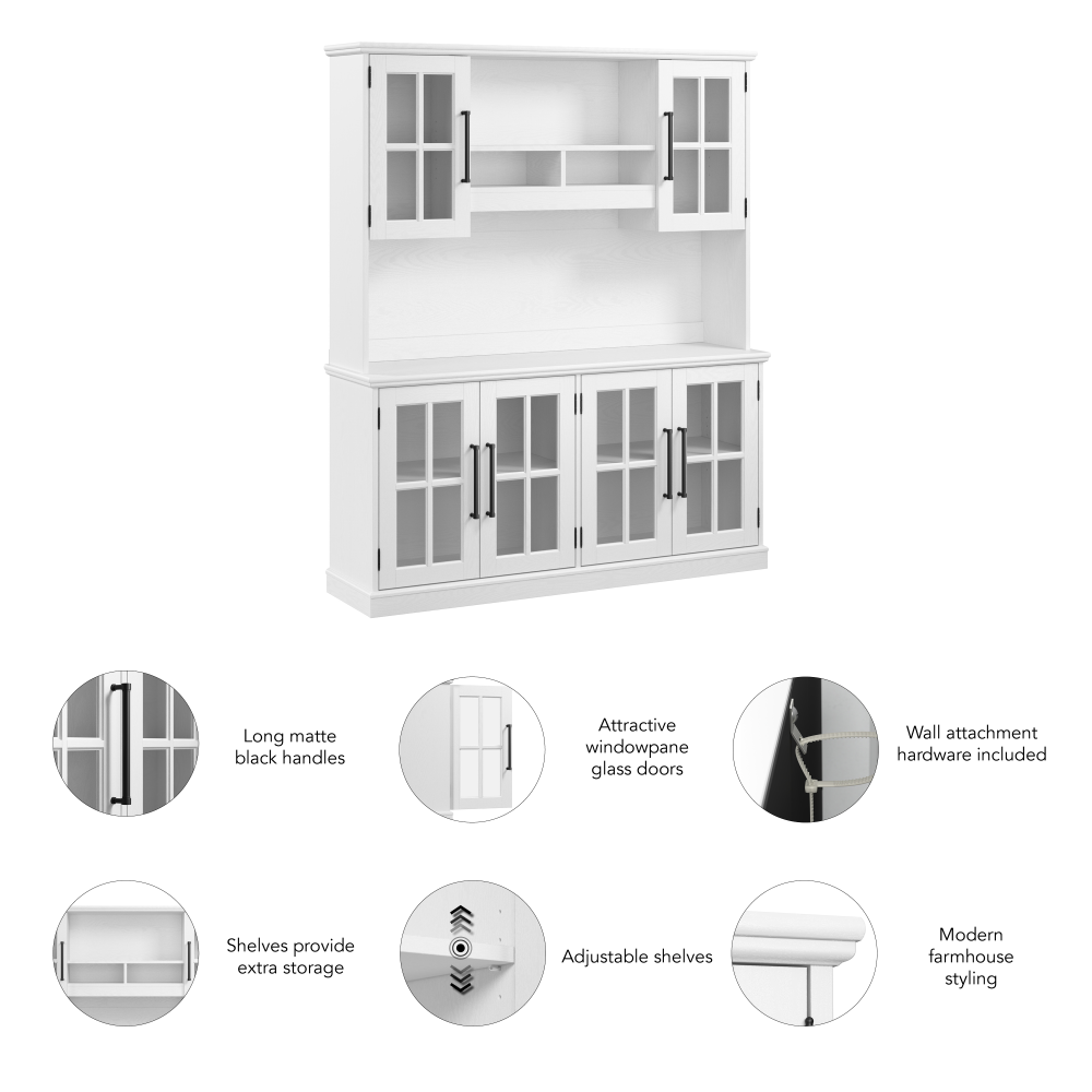 Shop Bush Furniture Westbrook 60W Sideboard with Hutch, Image 07, WBK016WAS, #color_white ash