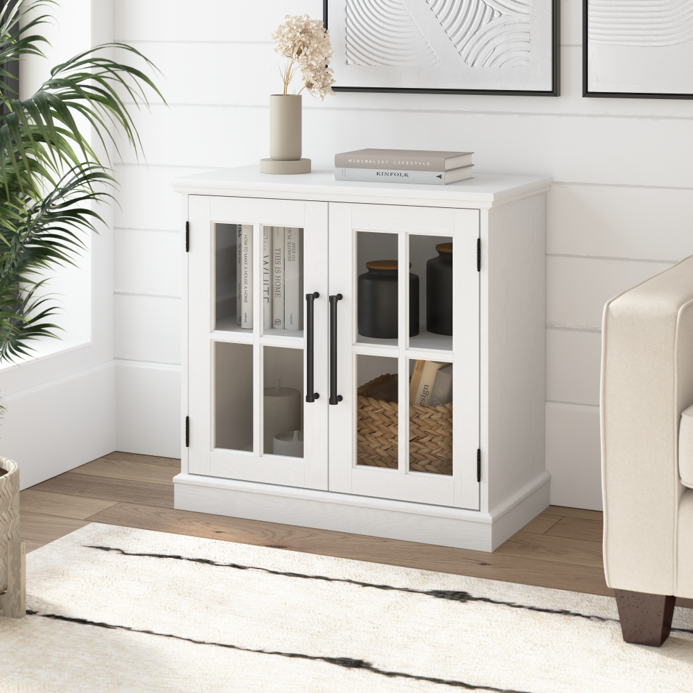 Shop Bush Furniture Westbrook 32W Storage Cabinet with Glass Doors, Image 02, WBV132WAS-03, #color_white ash