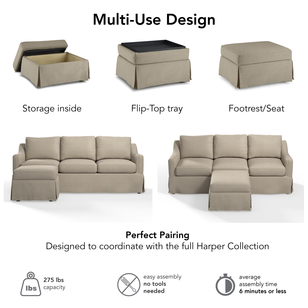 Shop Bush Home Harper Storage Ottoman with Tray and Slipcover, Image 06, HAR012SDB, #color_sand basketweave fabric