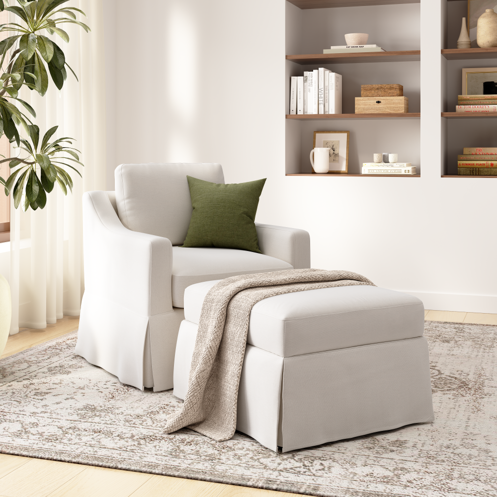 Shop Bush Home Harper Swivel Accent Chair and Storage Ottoman with Slipcovers, Image 02, HAR002IYB, #color_ivory basketweave fabric