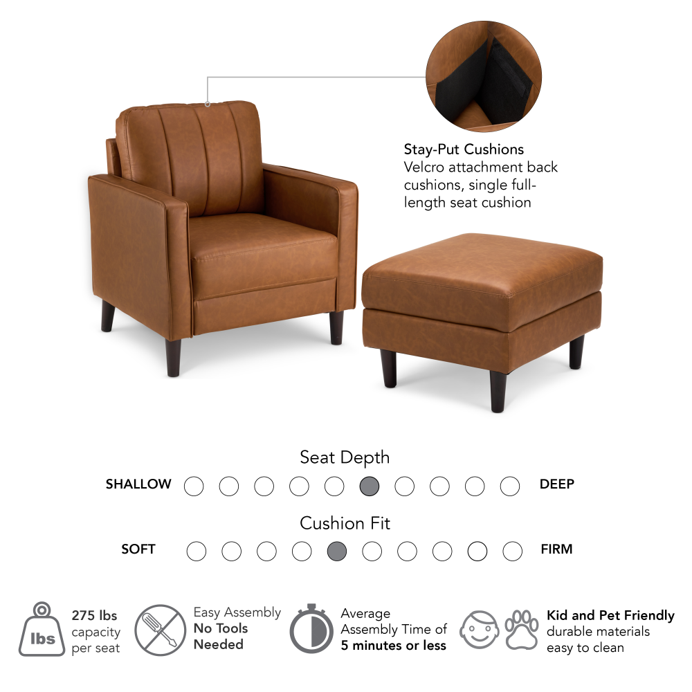 Shop Bush Home Max Accent Chair and Storage Ottoman, Image 06, MAX002BCL, #color_buffed camel leather