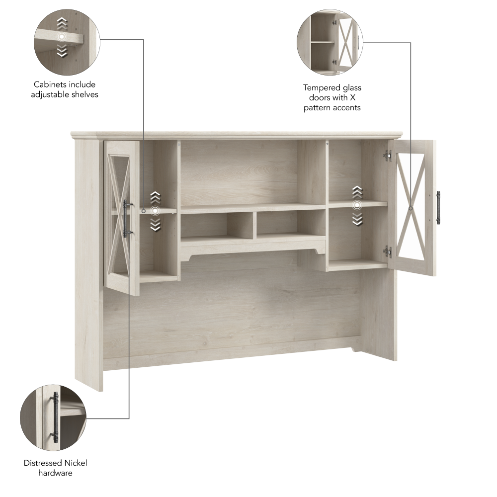Shop Bush Furniture Lennox 60W Farmhouse Hutch for Desk and Buffet Cabinet, Image 09, LEH160LW-03, #color_linen white oak
