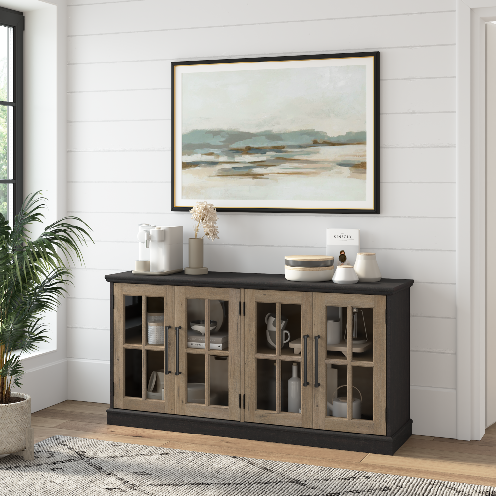 Shop Bush Furniture Westbrook 60W Sideboard Cabinet, Image 02, WBV160V2R-03, #color_vintage black/restored tan hickory