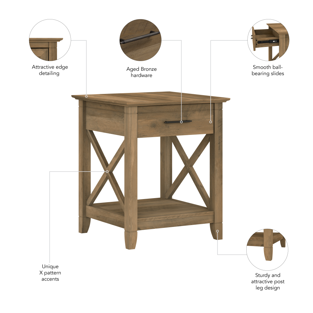 Shop Bush Furniture Key West End Table with Storage, Image 07, KWT120RCP-03, #color_reclaimed pine