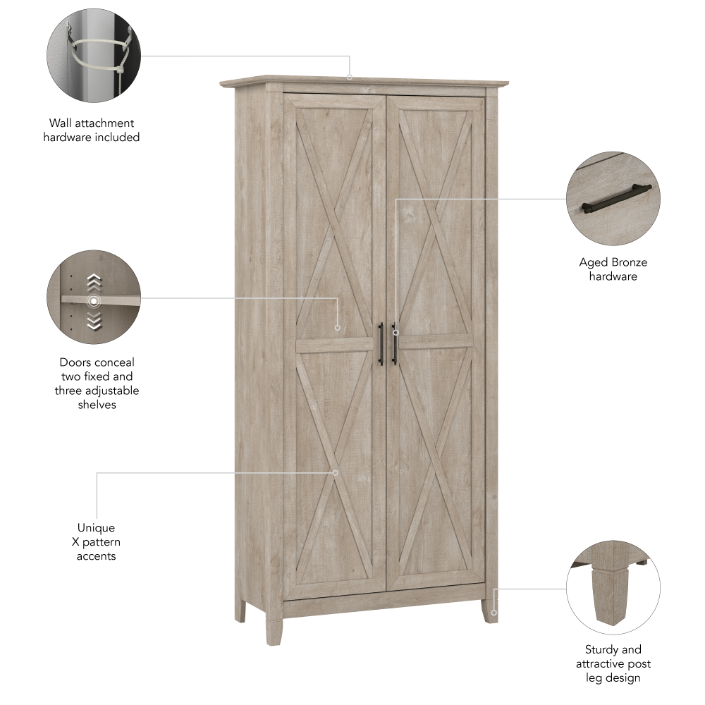 Shop Bush Furniture Key West Tall Storage Cabinet with Doors, Image 08, KWS266WG-03, #color_washed gray