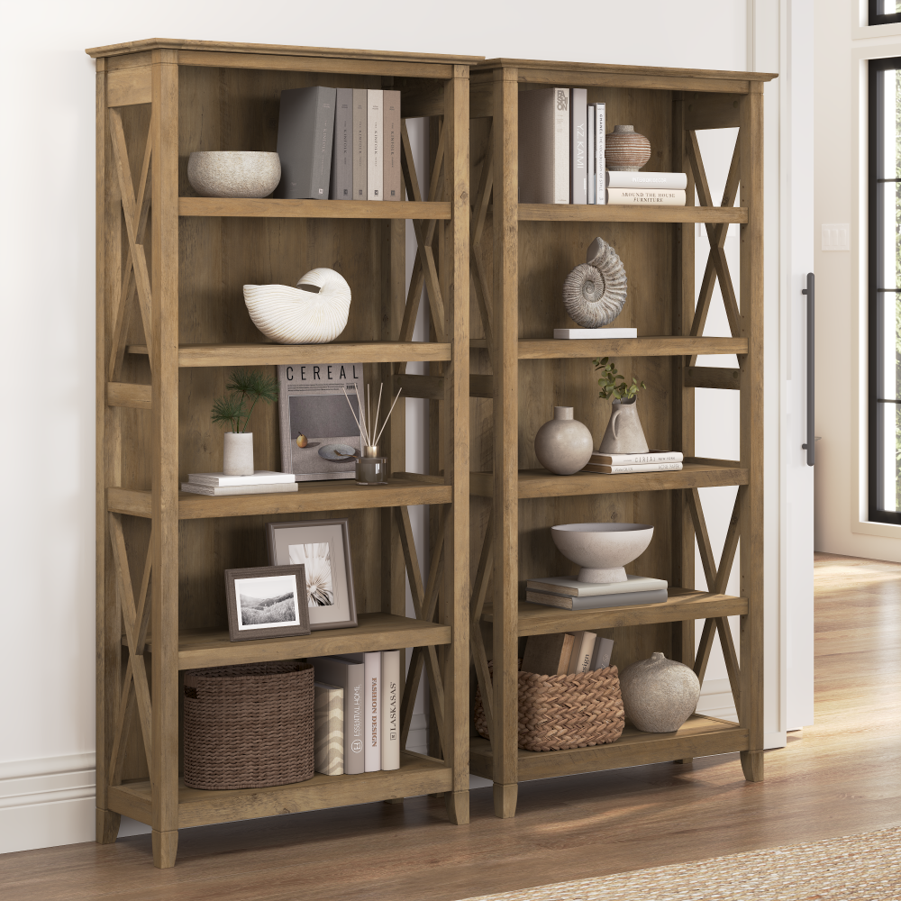 Shop Bush Furniture Key West 5 Shelf Bookcase Set, Image 02, KWS046RCP, #color_reclaimed pine