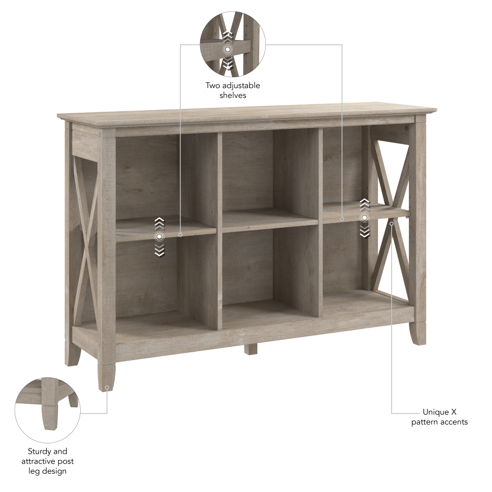 Shop Bush Furniture Key West 6 Cube Bookcase, Image 07, KWB146WG-03, #color_washed gray