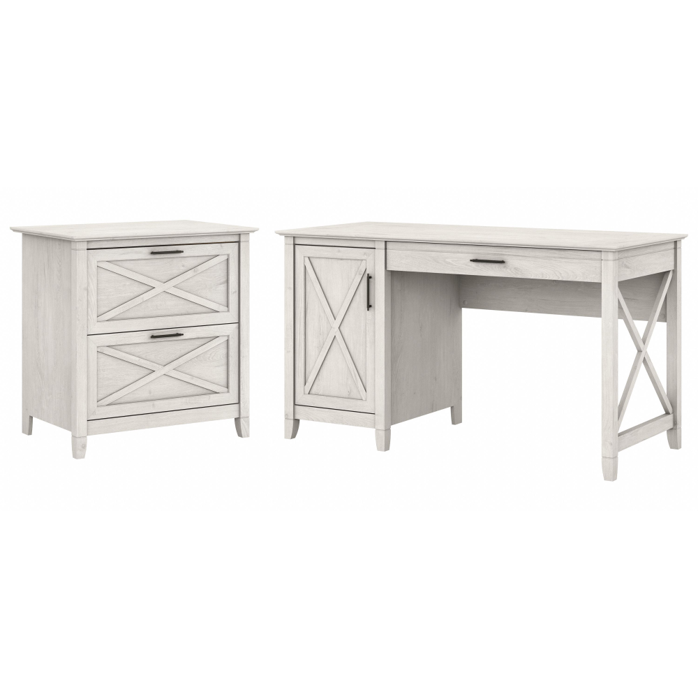 Shop Bush Furniture Key West 54W Computer Desk with Storage and 2 Drawer Lateral File Cabinet, Image 01, KWS008LW, #color_linen white oak