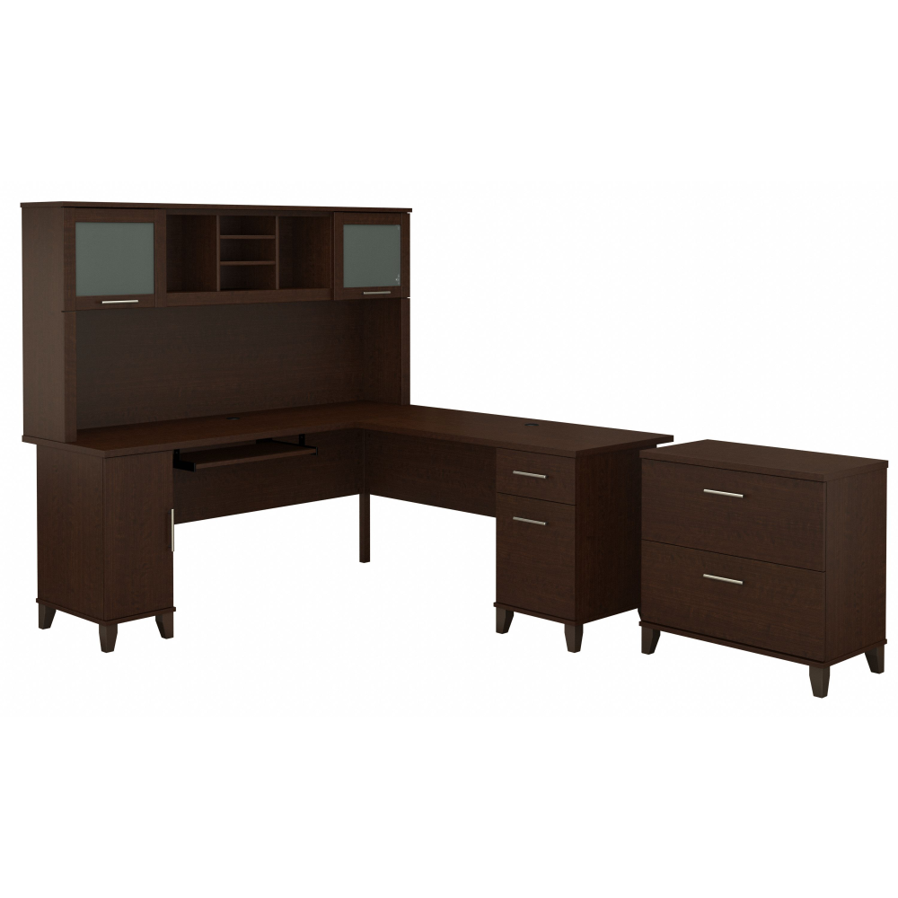 Shop Bush Furniture Somerset 72W L Shaped Desk with Hutch and Lateral File Cabinet, Image 01, SET009MR, #color_mocha cherry
