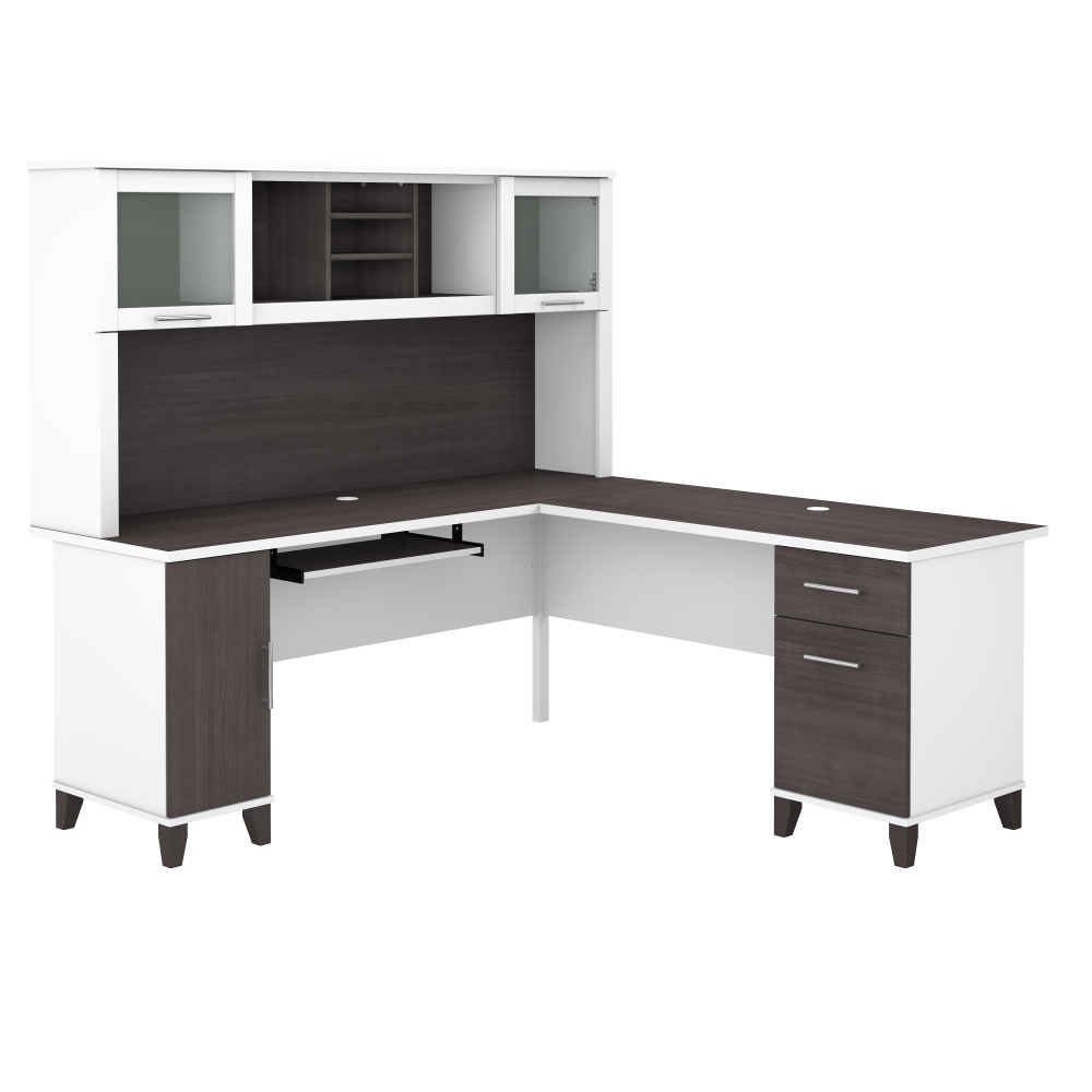 Shop Bush Furniture Somerset 72W L Shaped Desk with Hutch, Image 01, SET001SGWH, #color_storm gray/white