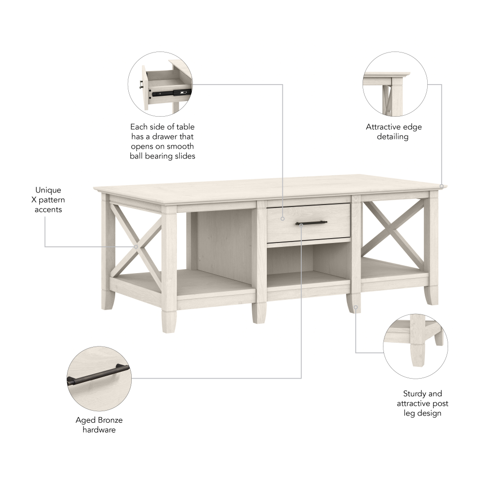Shop Bush Furniture Key West Coffee Table with Storage, Image 07, KWT148LW-03, #color_linen white oak