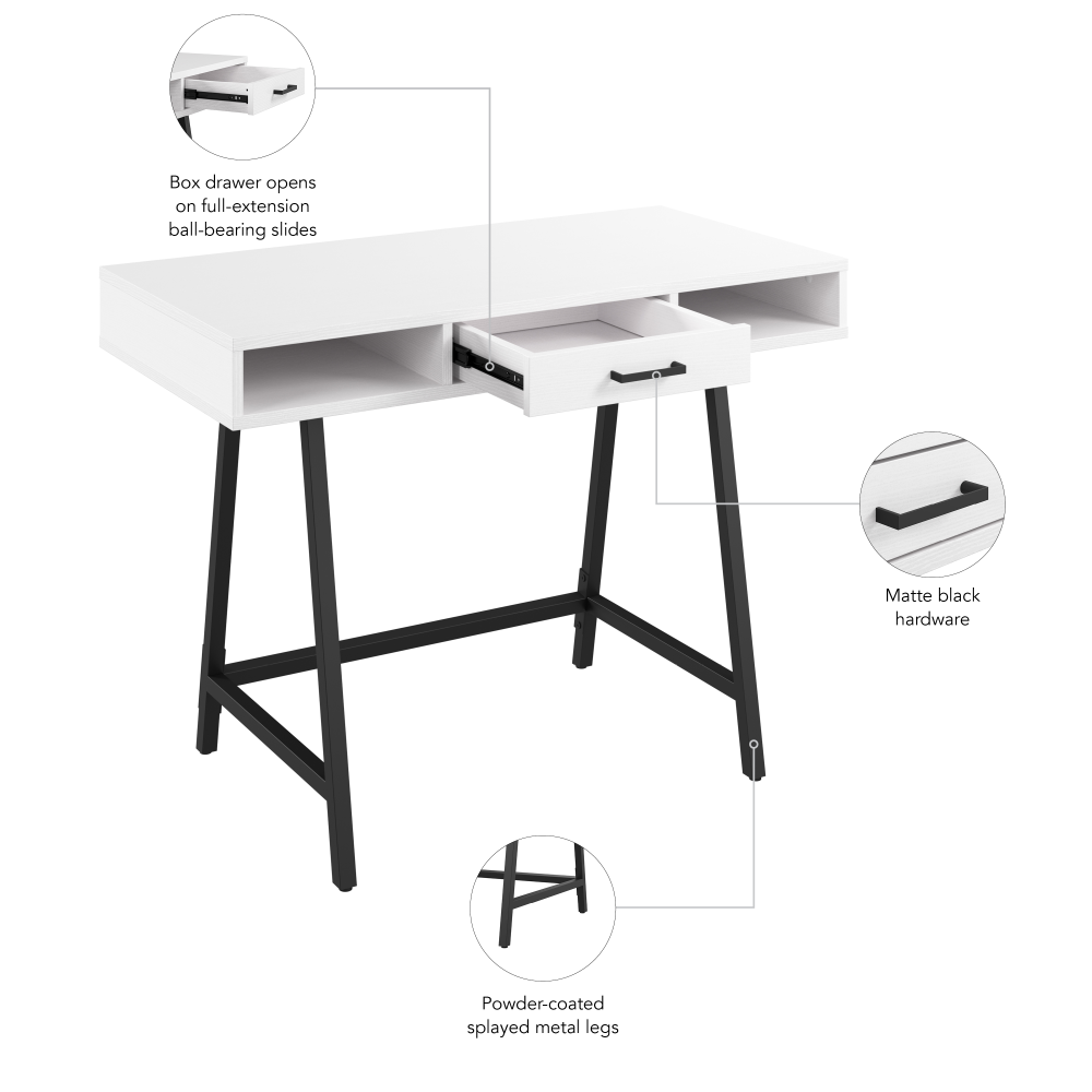 Shop Bush Furniture Steele 40W Writing Desk, Image 07, SED140WT-03, #color_pure white oak